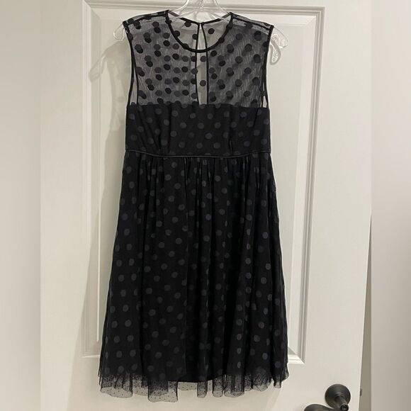 EUC Jill Stuart Women’s Black Mesh Polka Dot Dress Sz. 8 - Picture 2 of 6